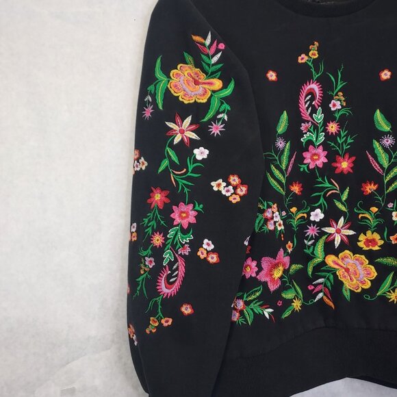 Zara Embroidered Floral Sweatshirt Women S Puff Sleeve Granny Preppy Heritage - Picture 3 of 13